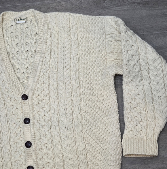 Vintage 90's L.L. Bean Ireland Wool Knit Fishermen Cardigan Sweater Men XL - Picture 4 of 8